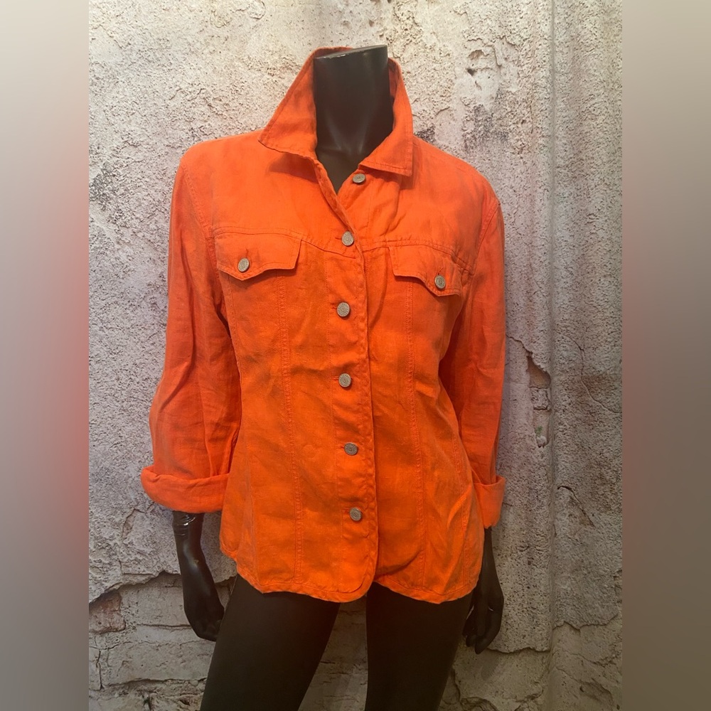 Orange Linen Jean Jacket Style Blouse
